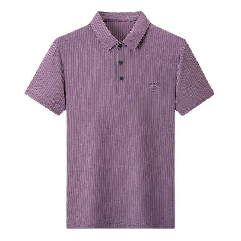 Men Ribbed Short Sleeve Collared Shirt - Modern Slim Fit