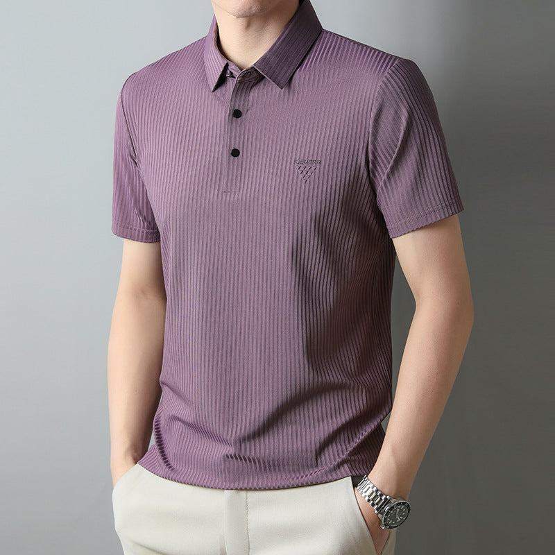 Men Ribbed Short Sleeve Collared Shirt - Modern Slim Fit