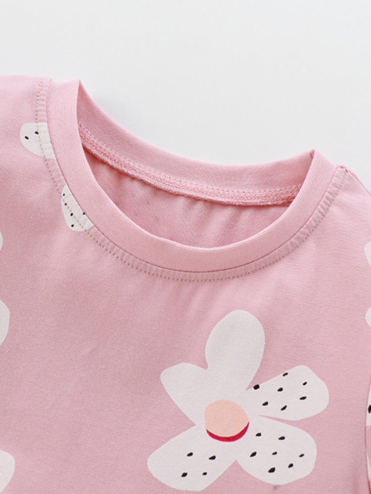 Girls Pink Floral Dress – Short Sleeve Cotton Summer Dress for Toddlers