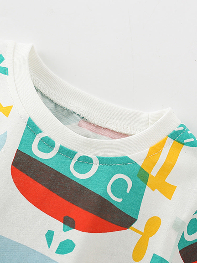 Boys Cartoon Summer Outfit – Short Sleeve T-Shirt & Shorts Set