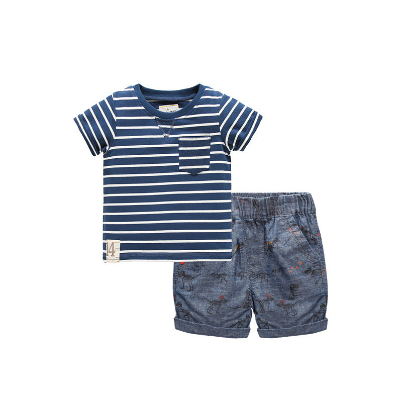 Boys Striped T-Shirt & Shorts Set – Summer Outfit with Pocket Tee