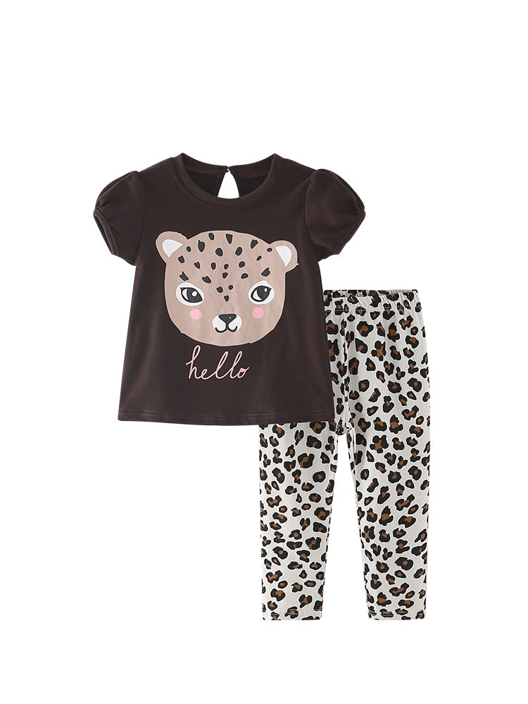 Girls Leopard Print Outfit – Cute Animal Graphic Tee & Leggings Set