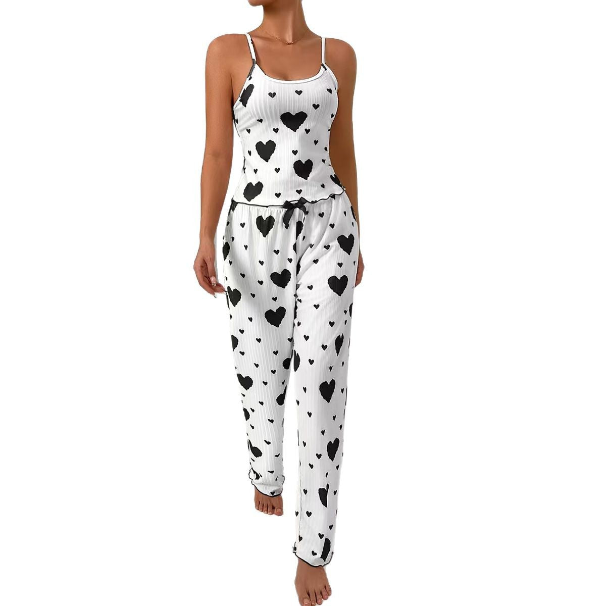 Women Heart Print Pajama Set – Cami Top & Lounge Pants Sleepwear