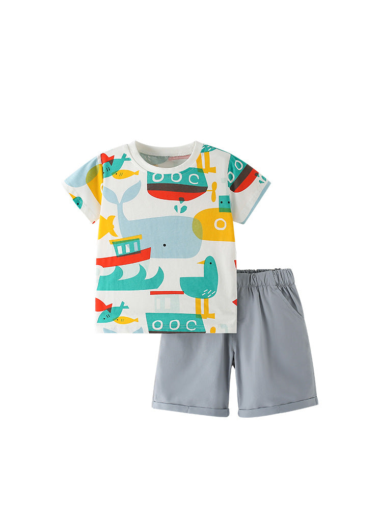 Boys Cartoon Summer Outfit – Short Sleeve T-Shirt & Shorts Set